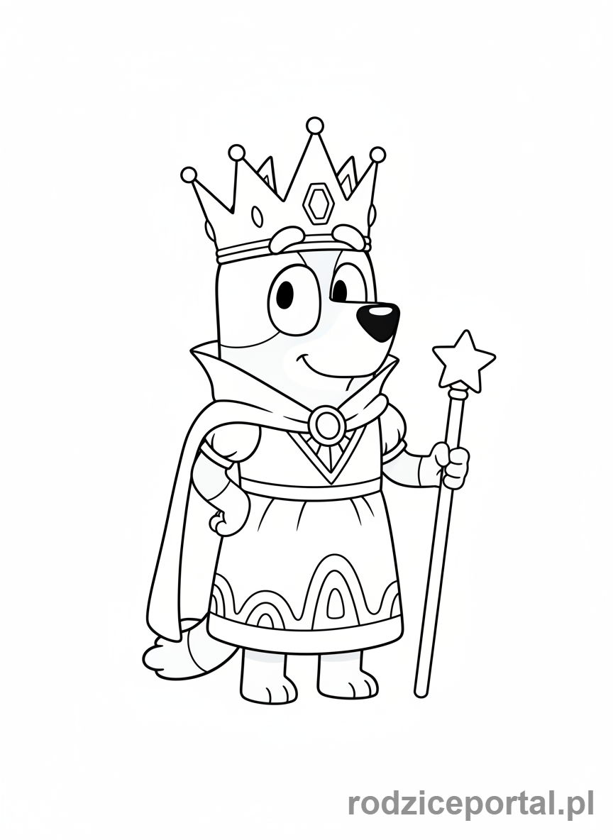 Kolorowanka Bluey - Bluey przebrana za królową.