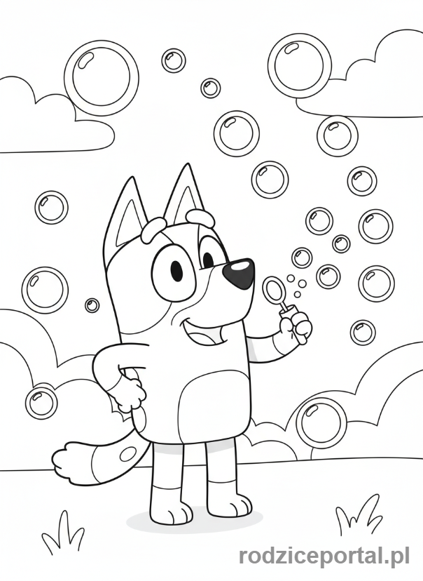 Kolorowanka Bluey - Bluey puszczająca bańki mydlane