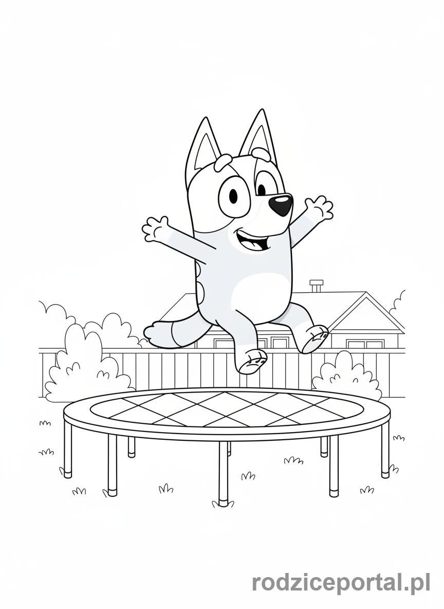 Kolorowanka Bluey - Bluey skacząca na trampolinie