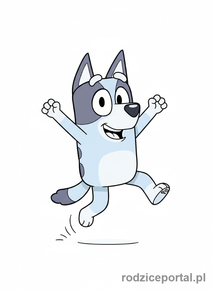 Kolorowanka Bluey - Bluey skacząca z radości.