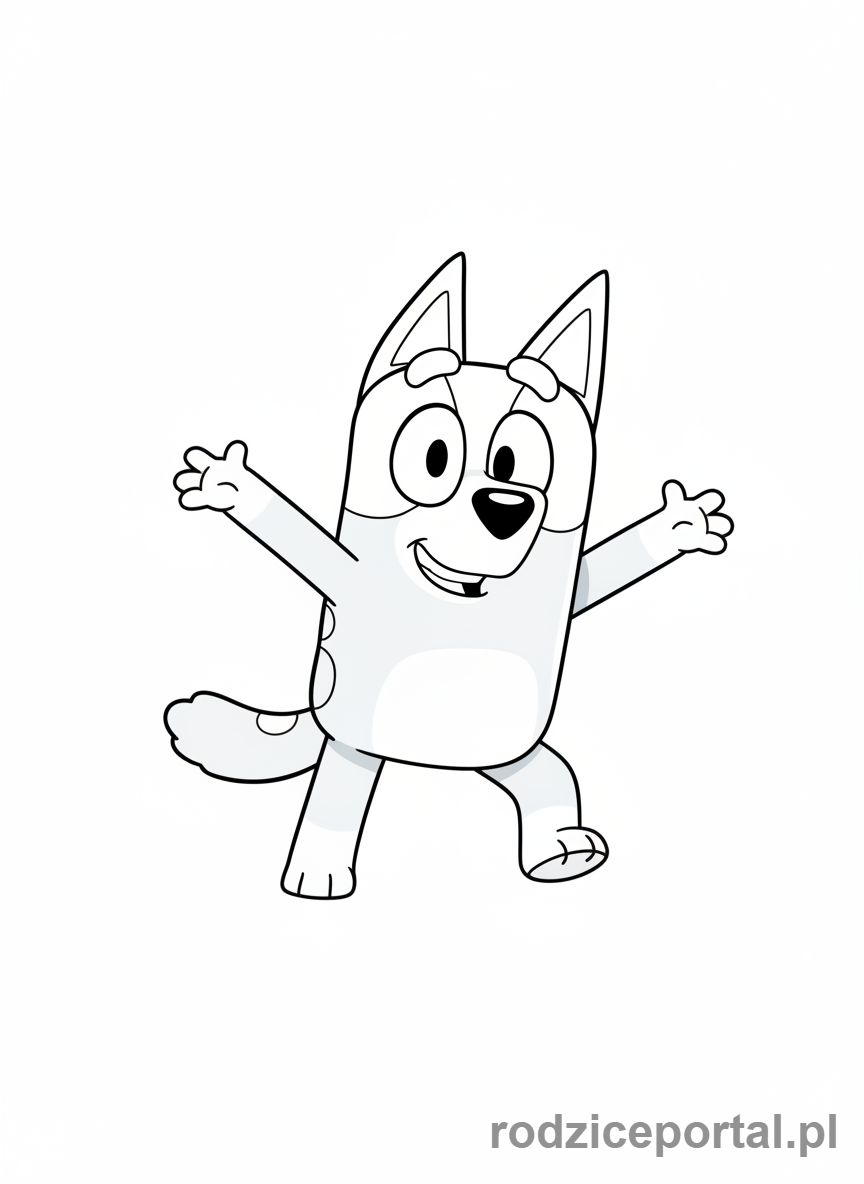 Kolorowanka Bluey - Bluey tańcząca wesoło.