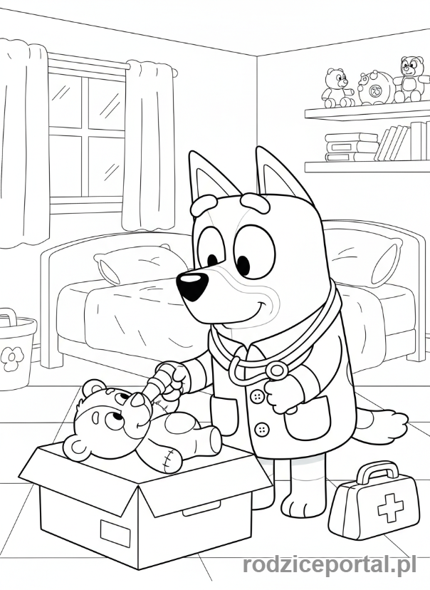 Kolorowanka Bluey - Bluey udająca weterynarza