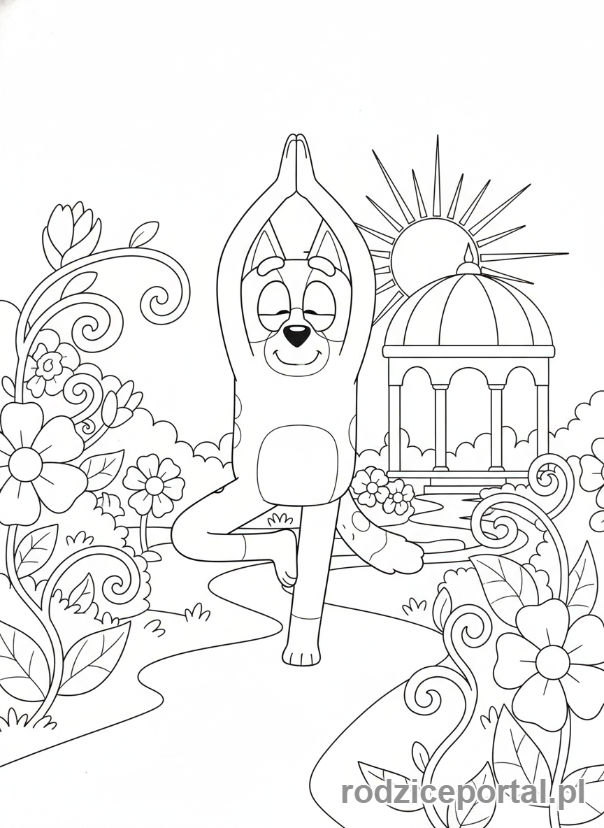 Kolorowanka Bluey - Chilli ćwicząca jogę