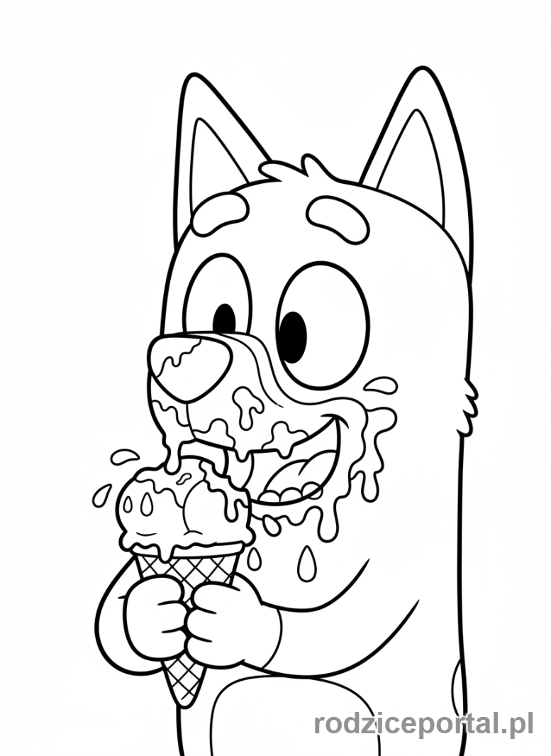 Kolorowanka Bluey - Muffin jedząca lody