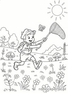 Kolorowanka Bolek I Lolek - Bolek łapiący motyla siatką