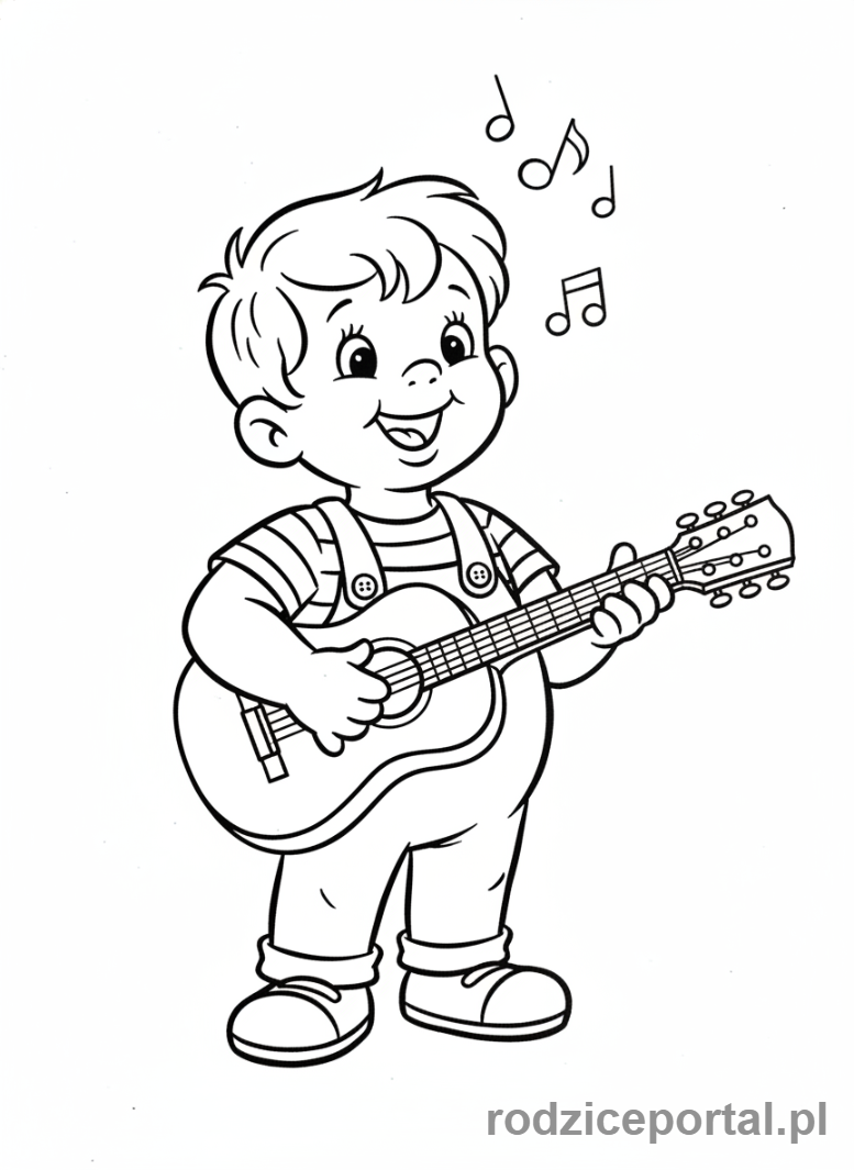 Kolorowanka Bolek I Lolek - Bolek grający na gitarze.