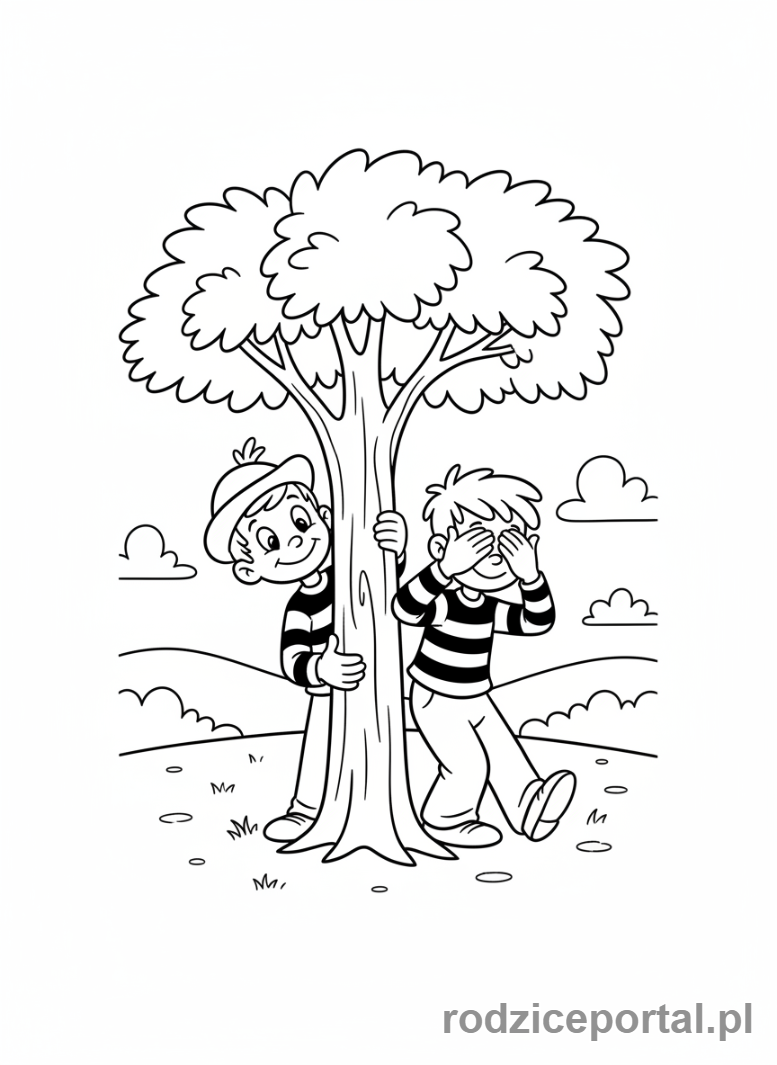 Kolorowanka Bolek I Lolek - Bolek i Lolek bawiący się w chowanego.