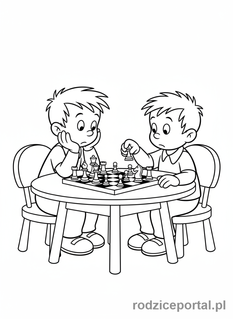 Kolorowanka Bolek I Lolek - Bolek i Lolek grający w szachy.