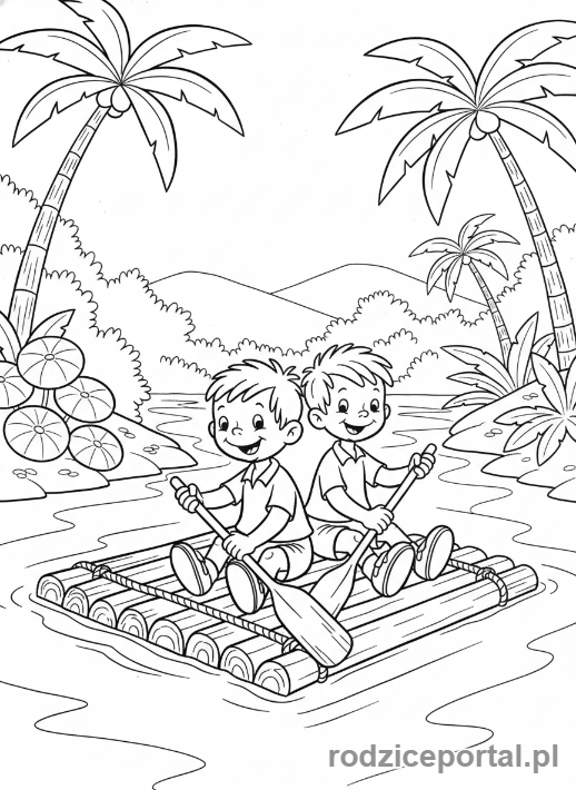 Kolorowanka Bolek I Lolek - Bolek i Lolek na tratwie.