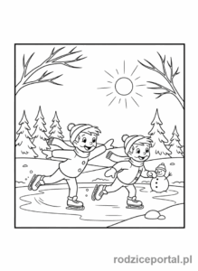 Kolorowanka Bolek I Lolek - Bolek i Lolek na łyżwach.