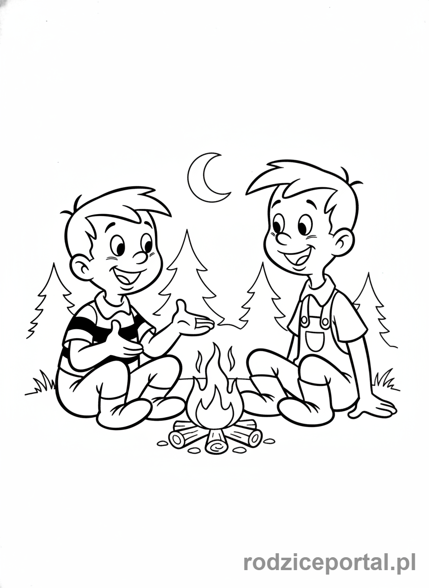 Kolorowanka Bolek I Lolek - Bolek i Lolek nad ogniskiem.