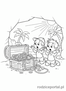 Kolorowanka Bolek I Lolek - Bolek i Lolek odkrywający ukryty skarb
