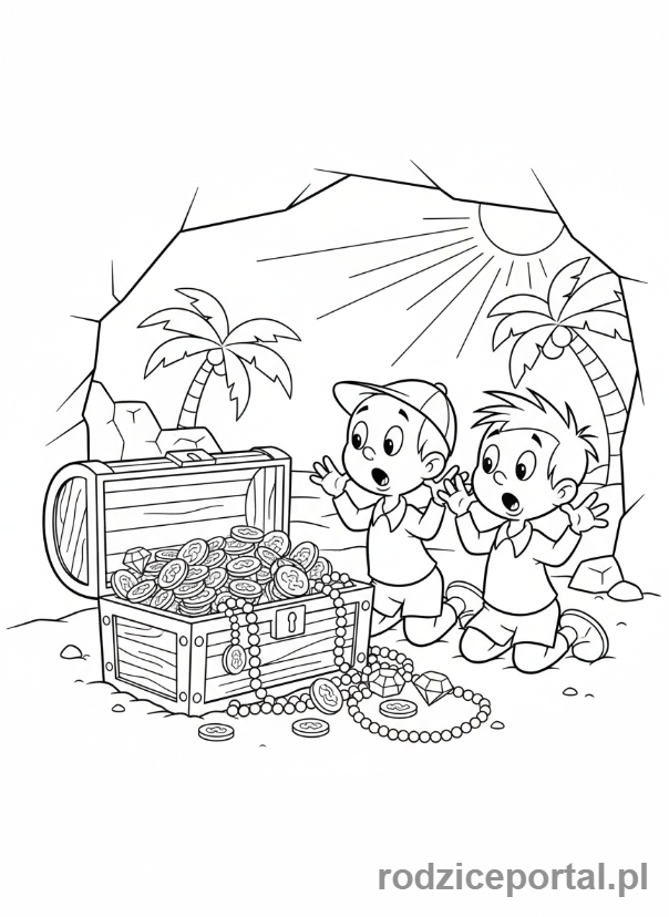 Kolorowanka Bolek I Lolek - Bolek i Lolek odkrywający ukryty skarb