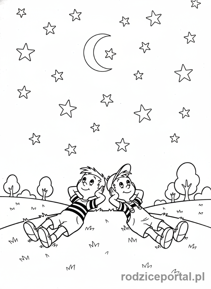 Kolorowanka Bolek I Lolek - Bolek i Lolek oglądający gwiazdy.