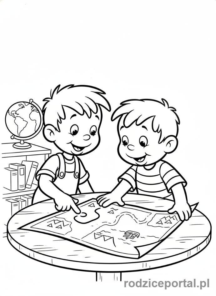 Kolorowanka Bolek I Lolek - Bolek i Lolek oglądający mapę.