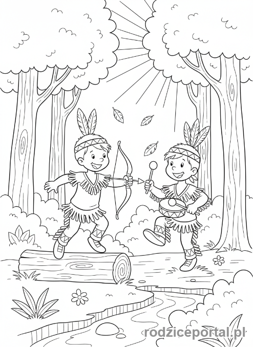 Kolorowanka Bolek I Lolek - Bolek i Lolek przebrani za Indian