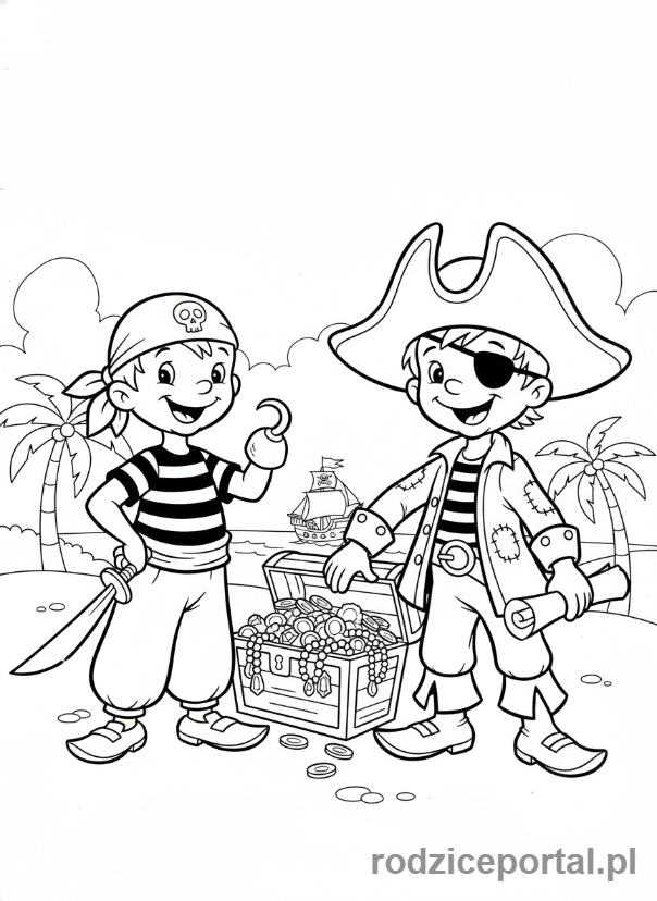 Kolorowanka Bolek I Lolek - Bolek i Lolek przebrani za piratów.