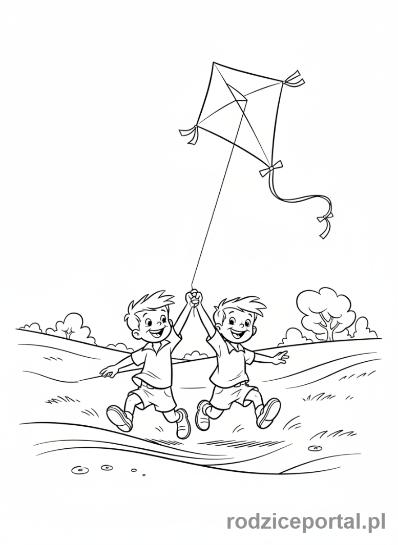 Kolorowanka Bolek I Lolek - Bolek i Lolek puszczający latawiec.