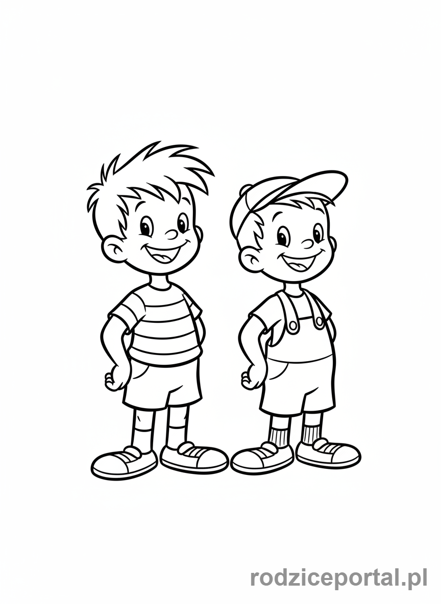 Kolorowanka Bolek I Lolek - Bolek i Lolek stojący obok siebie, uśmiechnięci.