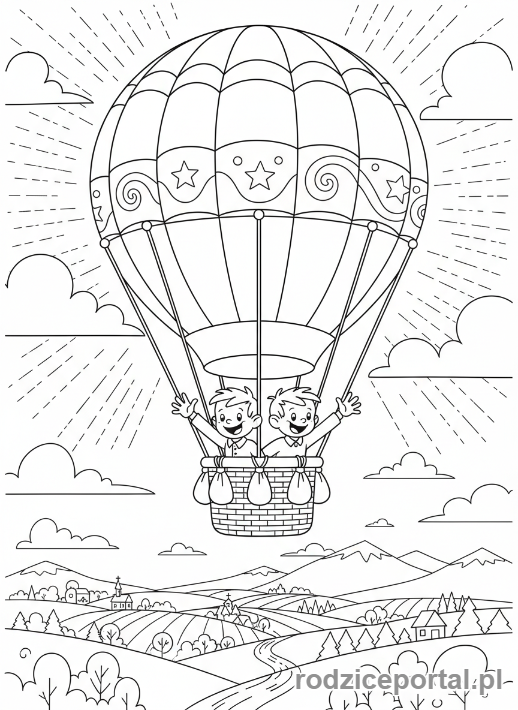 Kolorowanka Bolek I Lolek - Bolek i Lolek w balonie na gorące powietrze