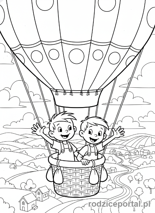 Kolorowanka Bolek I Lolek - Bolek i Lolek w balonowym koszu.