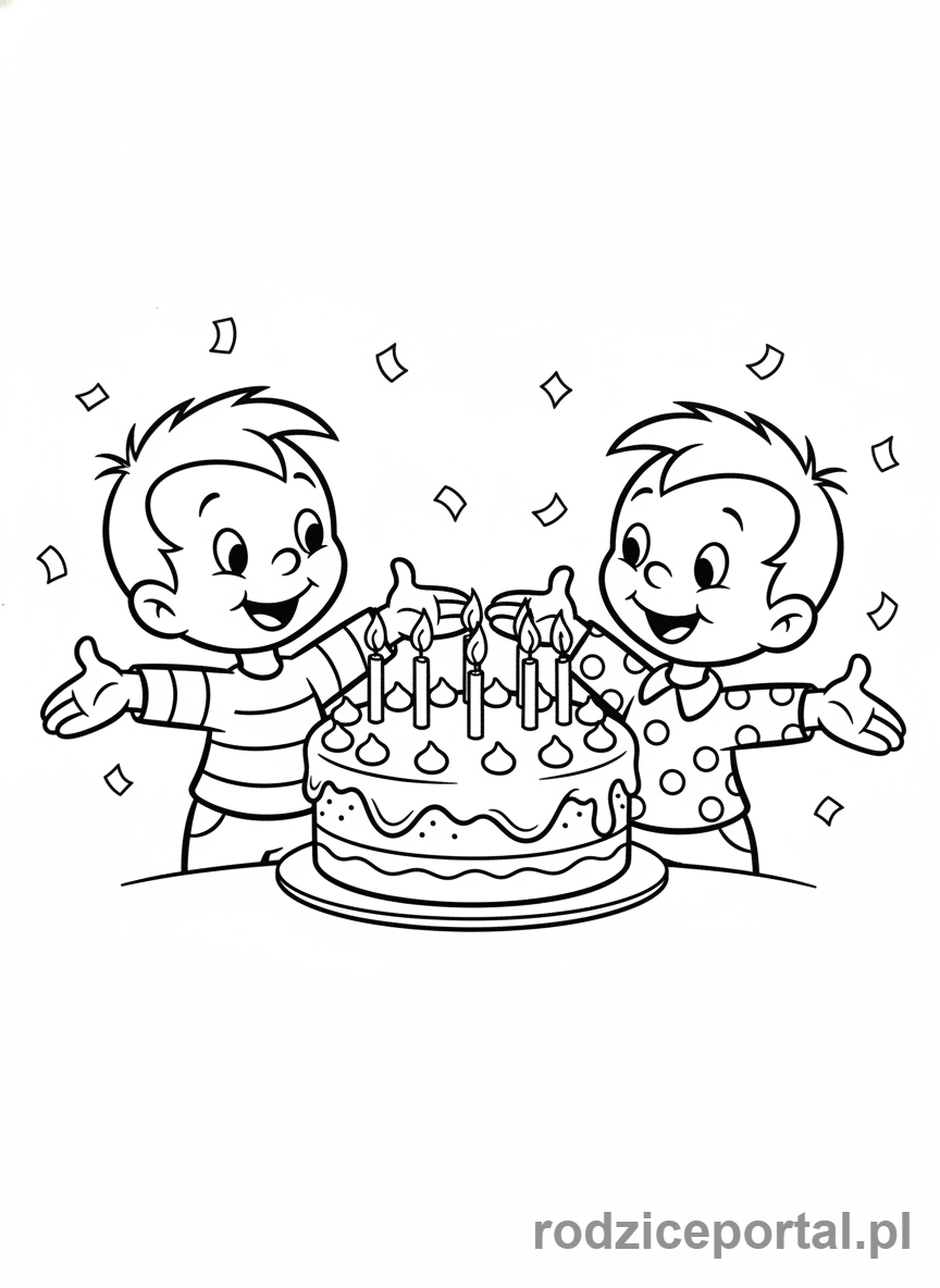 Kolorowanka Bolek I Lolek - Bolek i Lolek z tortem urodzinowym.