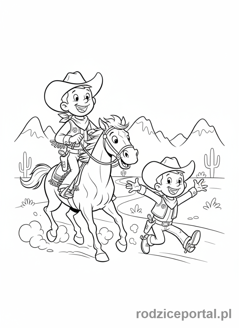 Kolorowanka Bolek I Lolek - Bolek na koniu, Lolek biegnący obok