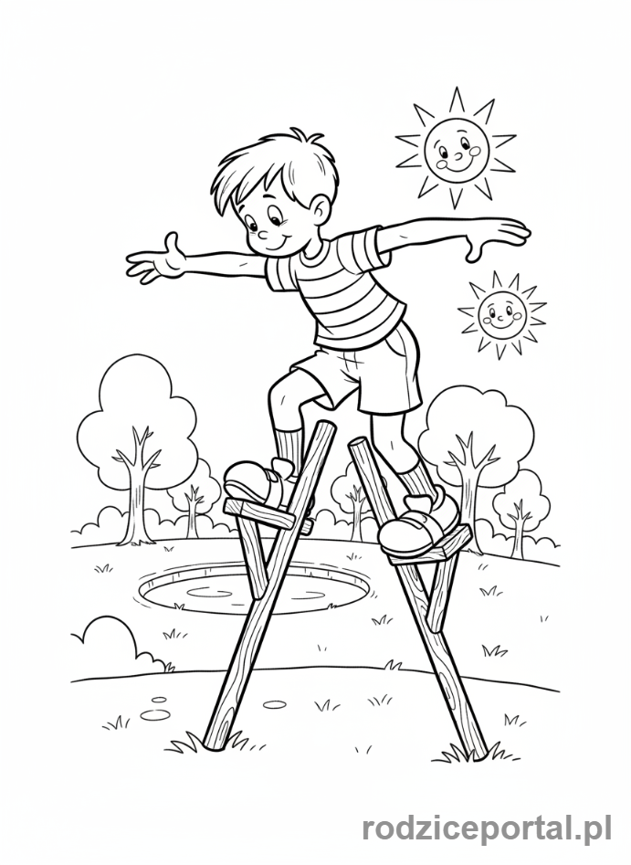 Kolorowanka Bolek I Lolek - Bolek na szczudłach.