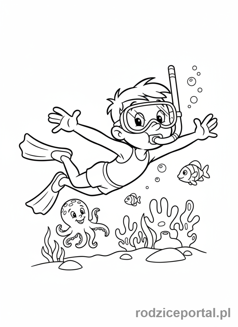Kolorowanka Bolek I Lolek - Bolek nurkujący w wodzie.