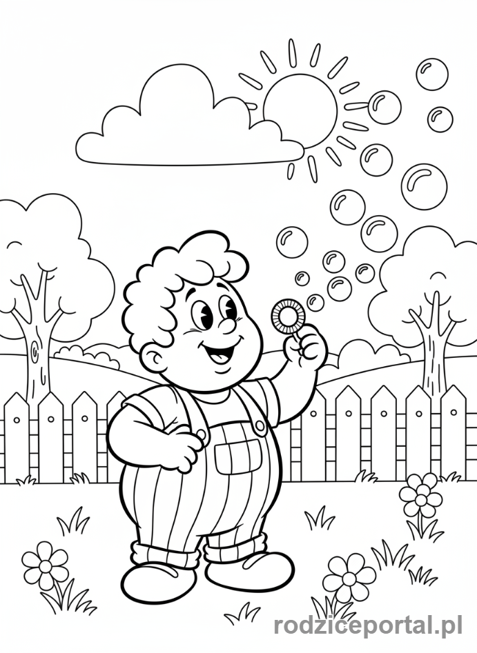 Kolorowanka Bolek I Lolek - Lolek dmuchający bańki mydlane.