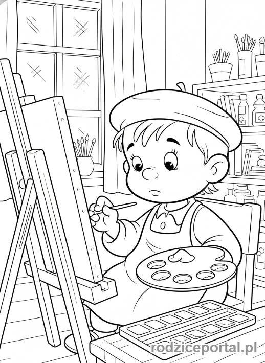 Kolorowanka Bolek I Lolek - Lolek malujący farbami.