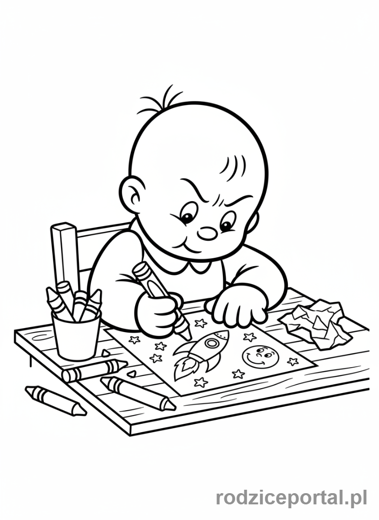 Kolorowanka Bolek I Lolek - Lolek rysujący obrazek kredkami