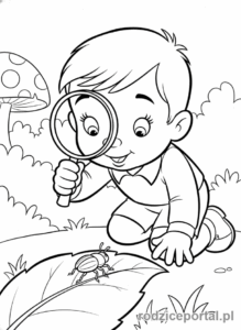 Kolorowanka Bolek I Lolek - Lolek z lupą badający owady