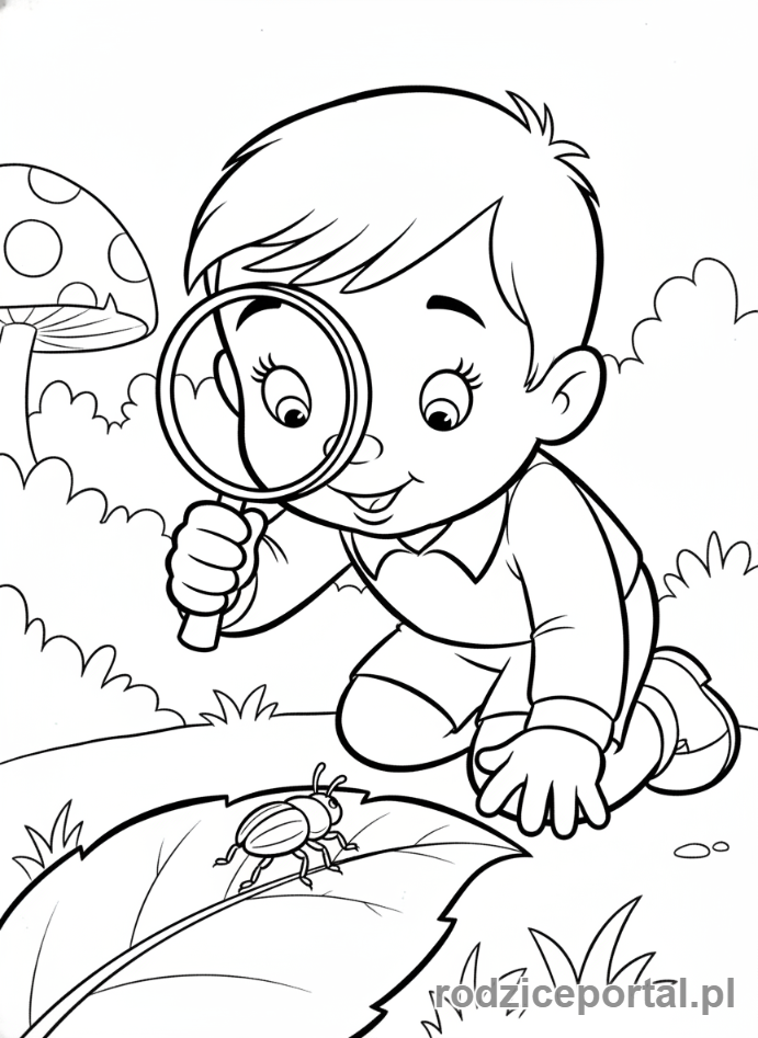 Kolorowanka Bolek I Lolek - Lolek z lupą badający owady