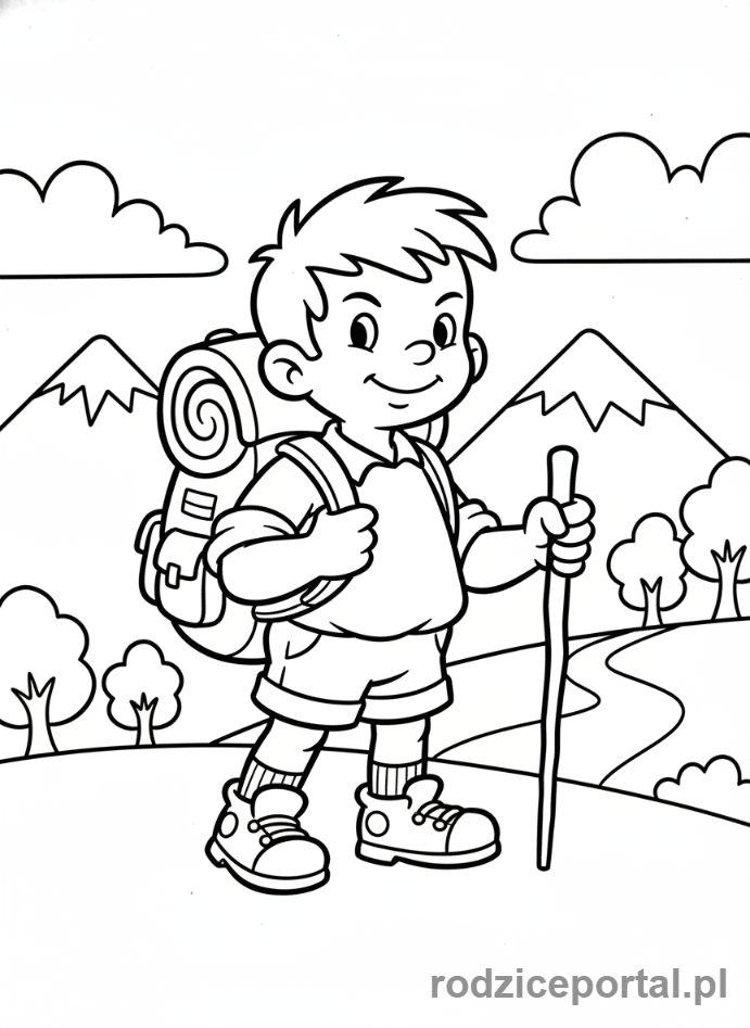 Kolorowanka Bolek I Lolek - Lolek z plecakiem, gotowy na wędrówkę.