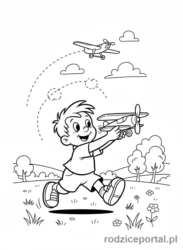 Kolorowanka Bolek I Lolek - Lolek z zabawką samolotu.