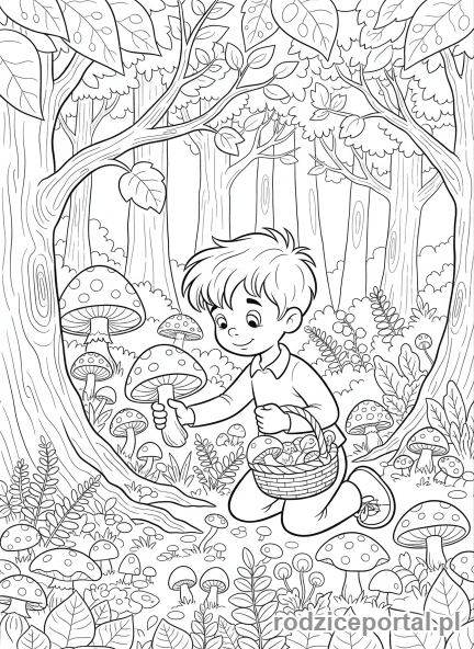 Kolorowanka Bolek I Lolek - Lolek zbierający leśne grzyby