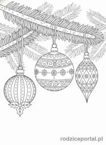 Kolorowanka Boże Narodzenie - Bombki na gałązce choinki