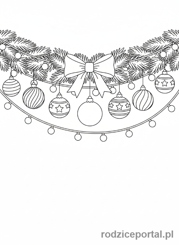 Kolorowanka Boże Narodzenie - Girlanda z bombkami i lampkami
