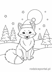 Kolorowanka Boże Narodzenie - Lis polarny w zimowej czapce
