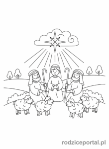 Kolorowanka Boże Narodzenie - Pasterze z owieczkami