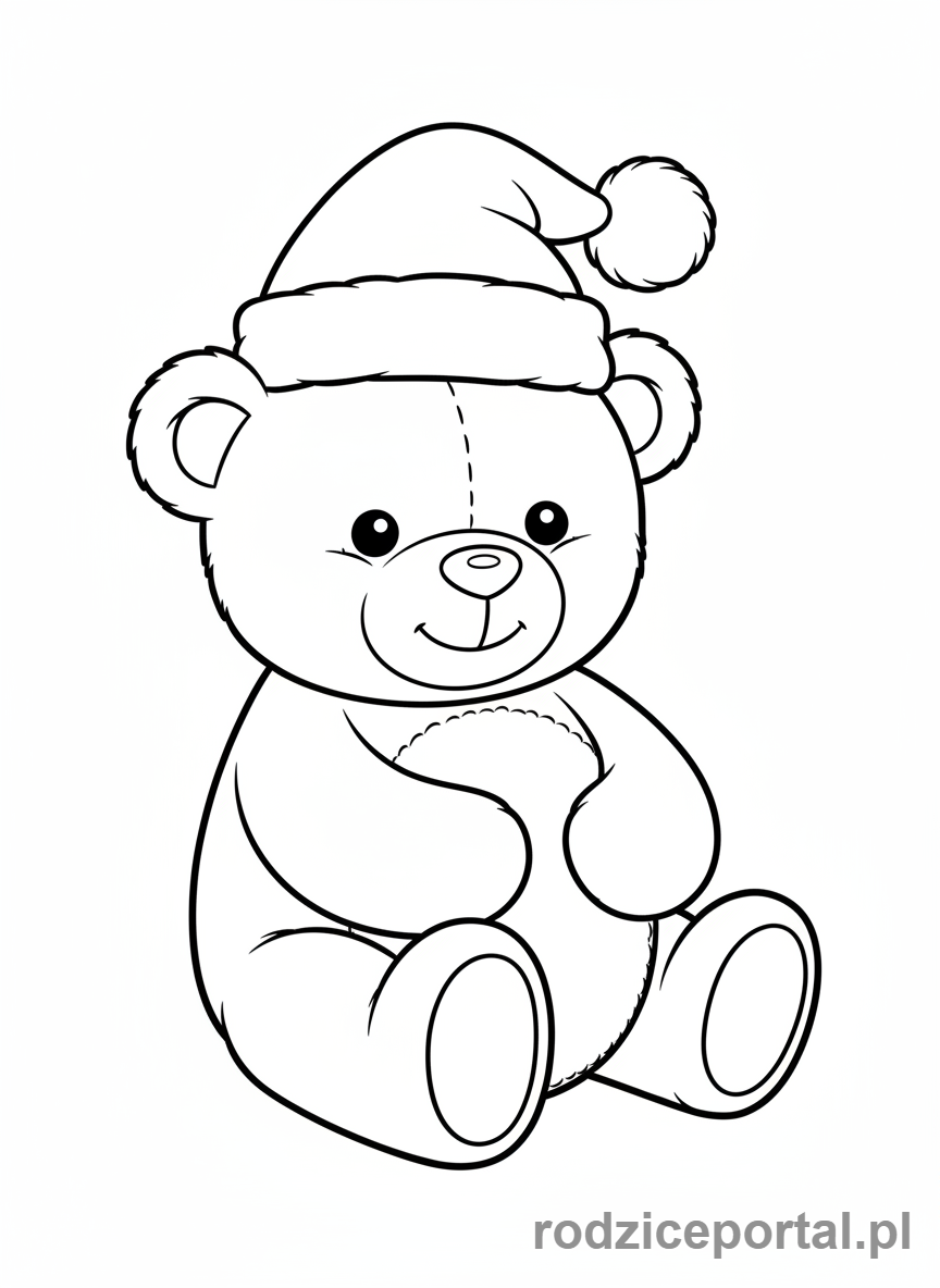 Kolorowanka Boże Narodzenie - Pluszowy miś w czapce Mikołaja