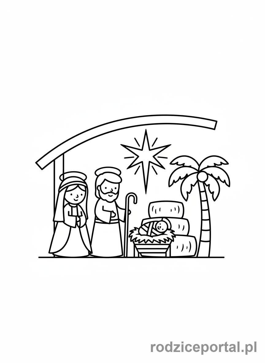 Kolorowanka Boże Narodzenie - Prosta szopka betlejemska dla dzieci