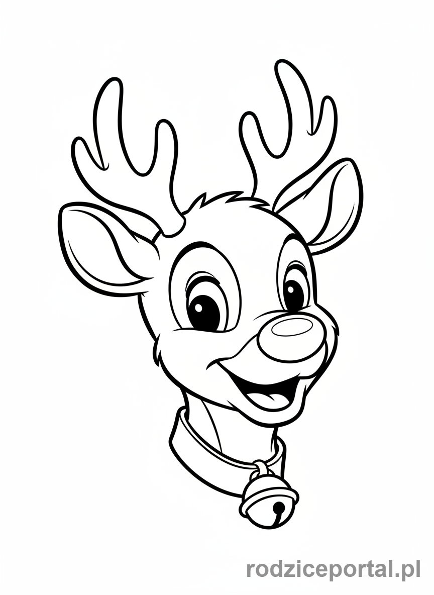 Kolorowanka Boże Narodzenie - Renifer Rudolf z czerwonym nosem