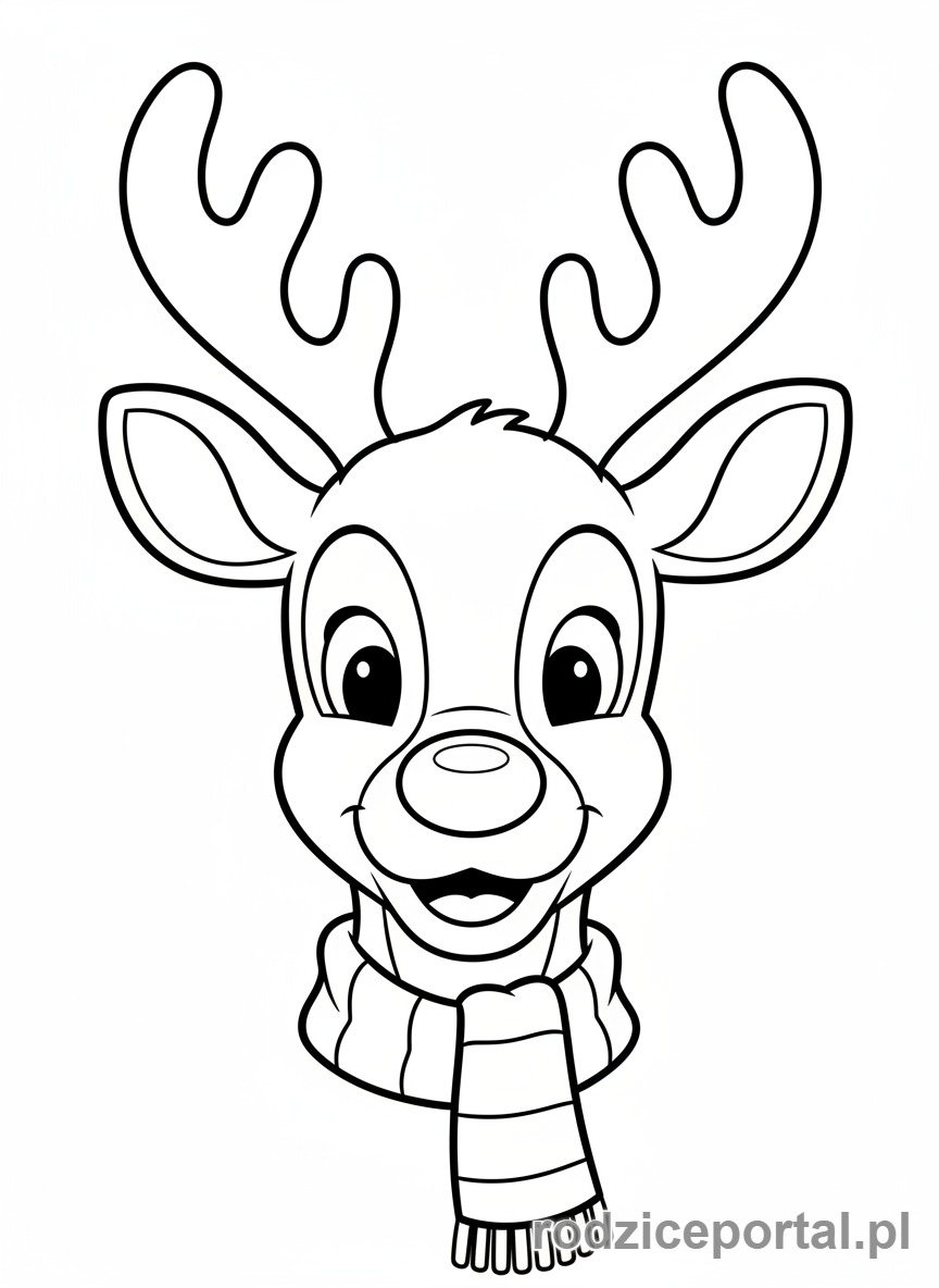 Kolorowanka Boże Narodzenie - Renifer Rudolf z czerwonym nosem