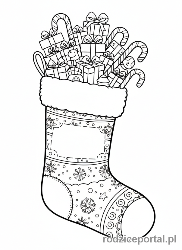 Kolorowanka Boże Narodzenie - Skarpeta świąteczna wypełniona