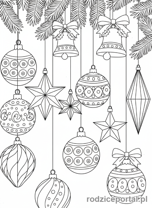 Kolorowanka Boże Narodzenie - Świąteczne bombki i ozdoby