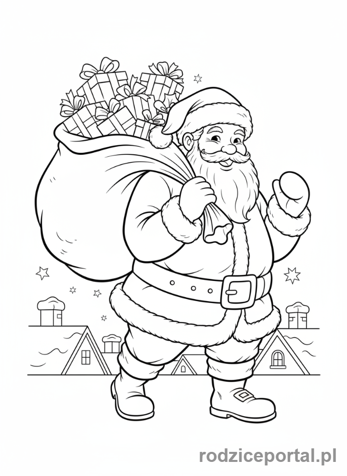 Kolorowanka Boże Narodzenie - Święty Mikołaj z workiem prezentów