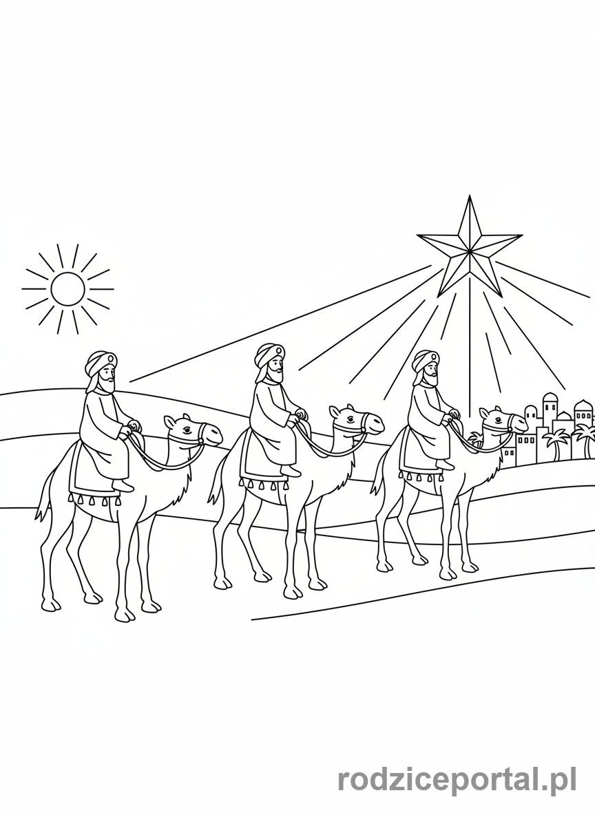 Kolorowanka Boże Narodzenie - Trzej Królowie w drodze