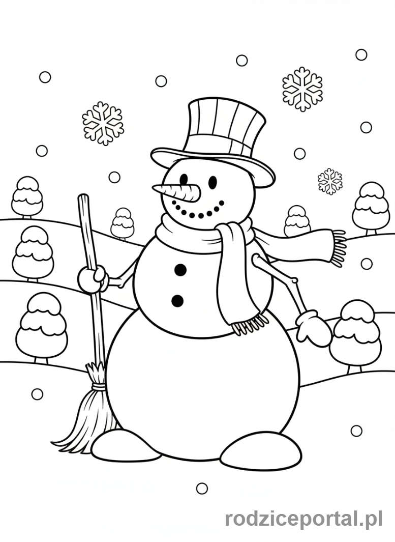 Kolorowanka Boże Narodzenie - Wesoły bałwan z marchewkowym nosem